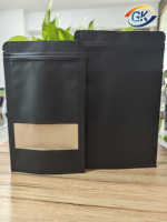 Sachets Doypack à fermeture éclair verticaux noirs mats avec fenêtre, en papier kraft imperméable, pour aliments pour animaux de compagnie, impression hélio, sacs Mylar