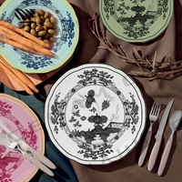 Service de Table en Porcelaine Élégant et Multicolore avec Motifs Floraux et Paysagers Détaillés