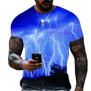 Camiseta de Verano 2022 para Hombre, Talla Grande, Estampado Digital 3D, Informal, con Diseño de Rayo, Manga Corta, Tejida - Product Image 1