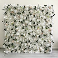 Mur de fleurs artificielles, panneaux de roses blanches 8FT x 8FT, toile de fond florale en soie faite à la main pour mariage, fête, photomaton