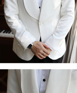 بدلة زفاف بيضاء للرجال شال بطية صدر واحدة بقصة ضيقة بدلة رجالية للعرسان من قطعتين - Product Image 3