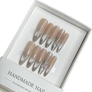 <span class=keywords><strong>Super</strong></span> largo ojo de gato estilo francés Rhinestone 10 piezas hecho a mano acrílico <span class=keywords><strong>uñas</strong></span> al por mayor <span class=keywords><strong>uñas</strong></span> postizas diseñador prensa en las <span class=keywords><strong>uñas</strong></span> - Product Image 5