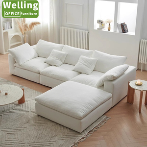 Sofa sudut bagian Modular kain Premium putih alami awan Kondominium kompresi ruang minimalis dengan Ottoman penyimpanan