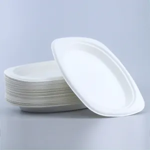 Disposable degradable sugarcane pulp plate sugarcane bagasse plate oval