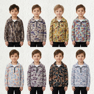 Polo à manches longues zippé pour garçons, imprimé camouflage, personnalisable, avec poches, vêtements décontractés pour enfants, pulls - Product Image 1