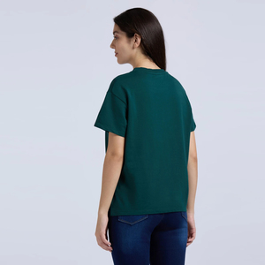 Camiseta de algodón de verano para mujer con cuello redondo y apliques, manga corta, para fitness y gimnasio, de alta calidad, ajuste regular. - Product Image 3