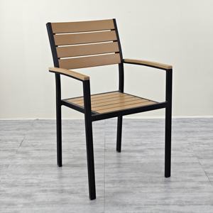 Ll's Modern Outdoor <span class=keywords><strong>Aluminium</strong></span> Metal Empilable Dining Bistro Contreplaqué Coffee Imitative Wood Furniture for Garden Park Villa Bedroom - Product Image 1