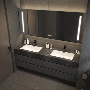 <span class=keywords><strong>Mobile</strong></span> <span class=keywords><strong>Bagno</strong></span> Sospeso con Doppio Lavabo, <span class=keywords><strong>Specchio</strong></span> Smart con Illuminazione LED <span class=keywords><strong>e</strong></span> Funzione Antiappannamento, Armadietto <span class=keywords><strong>Bagno</strong></span> con Spazio Contenitivo - Product Image 3