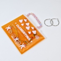 Pochette en PVC orange avec fermeture éclair coulissante, personnalisable avec logo de marque, pour le rangement de produits de toilette et cosmétiques de voyage