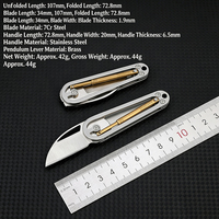 Couteau de poche pliant en acier inoxydable avec levier pendulaire et tige oscillante en laiton, mini-couteau utilitaire porte-clés EDC