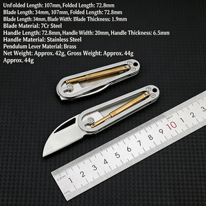 Couteau de poche pliant en acier inoxydable avec levier pendulaire et tige oscillante en laiton, <span class=keywords><strong>mini</strong></span>-couteau utilitaire porte-clés EDC - Product Image 6