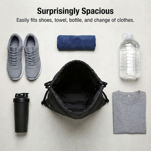 Mochila impermeable con cordón al por mayor barata con conector para auriculares Mochila deportiva informal mochila con cordón negra con logotipo - Product Image 3