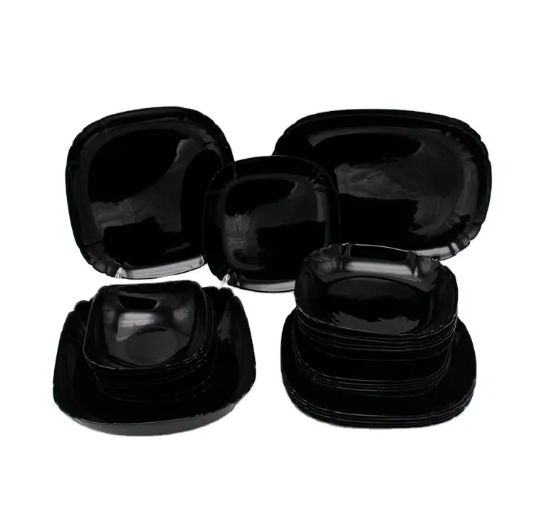 New heat resistant opal glassware square shape black color 26 pieces dinner set