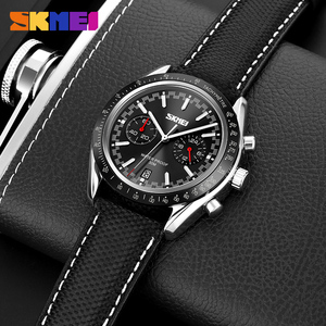 Nueva llegada Skmei <span class=keywords><strong>9292</strong></span> reloj de cuarzo logotipo personalizado hombres reloj de pulsera impermeable 30 metros correa de cuero deportivo - Product Image 3