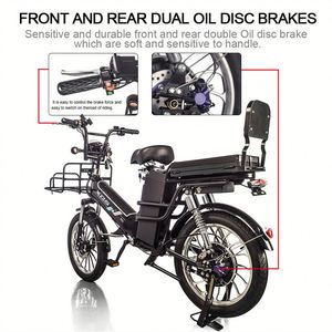 Bicicleta Eléctrica Multiusos de 48V con Doble Batería de Litio, Bicicleta Eléctrica de Largo Alcance para Entrega de Comida - Product Image 4