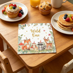 Serviettes d'<span class=keywords><strong>anniversaire</strong></span> sur le thème des animaux de la forêt Wild One, serviettes en papier jetables pour enfants, pour la 1ère <span class=keywords><strong>anniversaire</strong></span>, la fête de naissance, la décoration de fête - Product Image 2