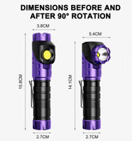 Lampe torche LED UV violette 395 nm, tactique, en alliage d'aluminium, lampe frontale rotative d'urgence, lampe de poche portable pour le camping en extérieur