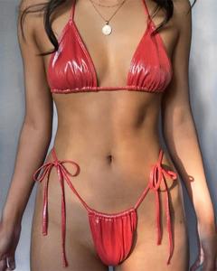 Hot Girls <span class=keywords><strong>2022</strong></span> personalizado Sexy Bikini mujeres trajes de baño impreso ropa de <span class=keywords><strong>playa</strong></span> dos piezas traje de baño Sexy triángulo Econyl traje de baño - Product Image 3