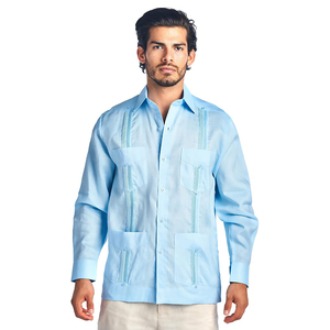 Camicie Casual da Uomo a Maniche Lunghe Stile Cubano Guayabera in Policotone Bianco - Product Image 2