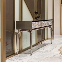 Table basse décorative vintage en acier inoxydable pour hôtels, table basse de marque italienne avec tiroir, table basse luxueuse en agate et marbre