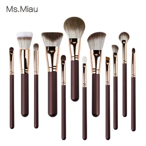 2023 High Quality Makeup Brushes Luxury Custom Wood 12 Piece Cosmetic Brush Cooper Makeup Brushes Set