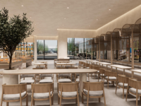 Conception et production sur mesure de l'aménagement intérieur 3D et du mobilier pour pâtisseries modernes, comptoirs et vitrines en verre
