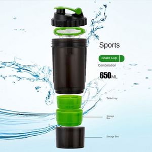 Bouteille shaker triple compartiment avec logo personnalisé, pour protéines et pilules, 3 couches en 1, pour la salle de sport - Product Image 4