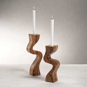 Portavelas Cónico de Madera Hecho a Mano, Centro de Mesa Rústico Moderno de Madera Natural para Decoración del Hogar, Bodas y Navidad - Product Image 1