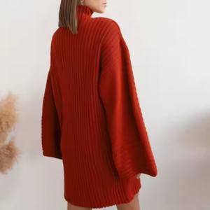 Robe longue en lin 100% tissé patchwork pour femme, style bohème décontracté d'hiver, manches évasées côtelées larges, taille élastique, motif uni - Product Image 2