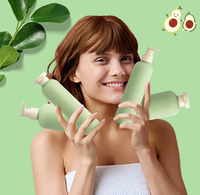 Juego de plástico cosmético HDPE con tapa abatible verde, limpiador Facial, botella vacía, bomba de loción de ducha, botella 200/260/300/400/500ml