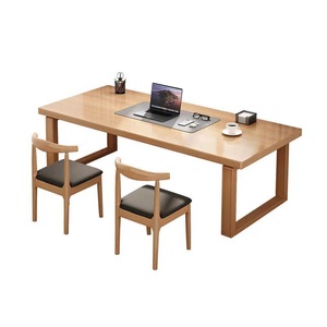 Hengke Furniture <b>Solid</b> <b>Wood</b> Computer <b>Desk</b> Natural Color Modern Minimalist Home Office Study Table 160Cm Length - Product Image 3