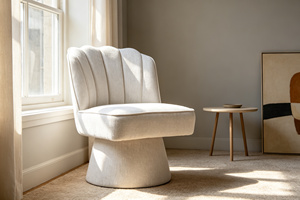 Modern Fabric Swivel Dining <strong>Chair</strong> <strong>Scalloped</strong> Backrest Integrated Cone-Shaped Swivel Base Durable Sponge Filling Metal Room <strong>Chair</strong> - Product Image 4