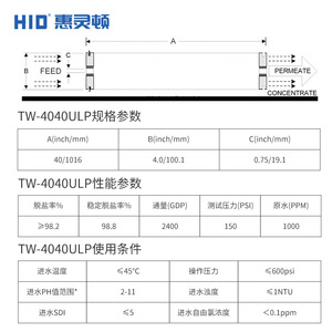 เมมเบรนกรองน้ำแบบออสโมซิสผันกลับ Hid รุ่น 4040 สำหรับเครื่องกรองน้ำอุตสาหกรรม อัตราการกรองน้ำเค็มสูง ให้ผลผลิตที่เสถียร - Product Image 2