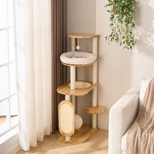 Arbre à chat en bois massif 4 niveaux avec lit et griffoir pour chats d'intérieur - Product Image 3