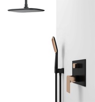 Mitigeur de douche thermostatique Homeshow en laiton huilé chaud/froid avec robinet céramique, ensemble de douche trois fonctions noir et or avec étagère
