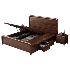 <b>Walnut</b> Solid Wood Storage Bed 1.8M Double Bedroom Furniture With <b>Drawers</b> For Home Use - Product Image 1
