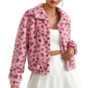 <span class=keywords><strong>Manteau</strong></span> de mode de printemps pour femmes avec motif léopard en forme de coeur fermeture éclair col rabattu en <span class=keywords><strong>peluche</strong></span> coton remplissage nouveau Style respirant - Product Image 1