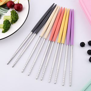 SUS304 stainless steel chopsticks household non-skid colorful plastic handle chopsticks hotel restaurant chopsticks set