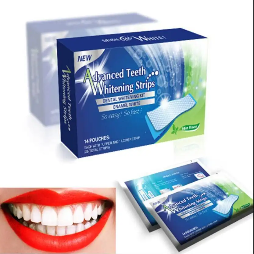 28pcs/14 Pairs Teeth Whitening Strips Oral Hygiene Care Double Elastic Advanced White Gel Teeth Strips Whitening Bleaching Tools