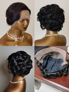 Parrucca riccia Pixie frontale in pizzo con pellicola svizzera Hd all'ingrosso Glueless parrucca anteriore in pizzo con capelli umani brasiliani allineati con cuticole vergini grezze - Product Image 2