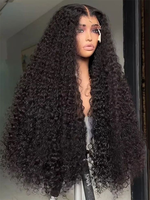 Perruque sans colle en cheveux humains 100% Remy vierges brésiliens, bouclés afro crépus, couleur naturelle, avec dentelle HD complète 13x4, vente en gros à prix abordable
