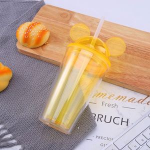 Gobelet transparent en plastique acrylique 450 ml (16 oz) à double paroi, design minimaliste avec oreilles de souris, couvercle dôme et paille, écologique, personnalisable avec logo couleur sur le dos - Product Image 3