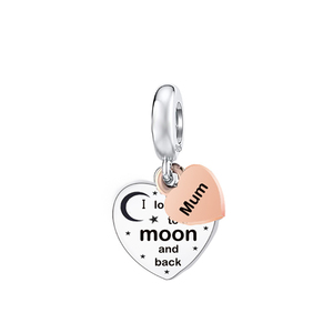 925 Sterling Silver <strong>Mum</strong> Grandma Daughter I love You to the Moon and Back Heart Beads <strong>Charm</strong> for Bracelet Necklace Jewelry Making - Product Image 6