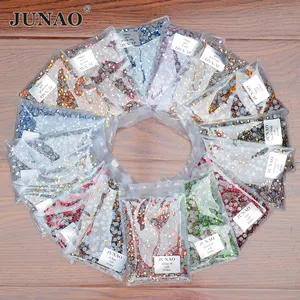 JUNAO Bulk Package SS12 SS16 SS20 8 Big 8 Small Facets Flatback Diamond Strass Glass Stone Hotfix Rhinestone For Dress