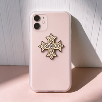 Autocollant métallique émaillé unique en forme de croix coptique vintage, étiquette décorative personnalisée en relief pour coque de téléphone