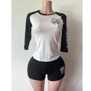 PEEQI Y20087 New Trendy Women's Designer Letter Print Cotton Shirt and <strong>Trousers</strong> Two Piece <strong>Shorts</strong> Sets 2 Piece Set Clothing - Product Image 5