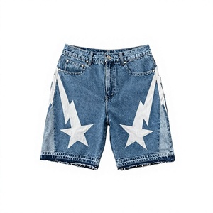 Pantalones Cortos de Mezclilla para Hombre, Impresión Personalizada de Alta Calidad, con Dobladillo Deshilachado, Corte Relajado, Estilo Vintage, Casual, Urbano - Product Image 6