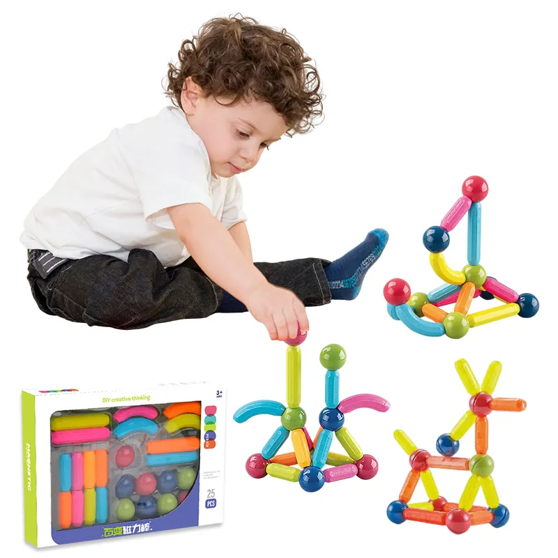 25PCS Children STEM 3D Colorful Magnetic Connecting Blocks Kids Educational Magnetic Rods and Balls Building Toys for Children