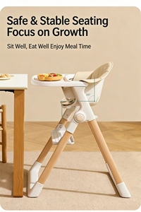 Seggiolone per Bambini Regolabile, Design Moderno in Legno, Sedia da Pranzo di Lusso per Neonati con Funzione Dondolo - Product Image 3