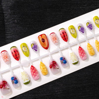 30-delige zomerse frisse 3D kersen-aardbei-amandel korte plastic opzetnagels zoete Instagram-stijl fruit manicure nagels